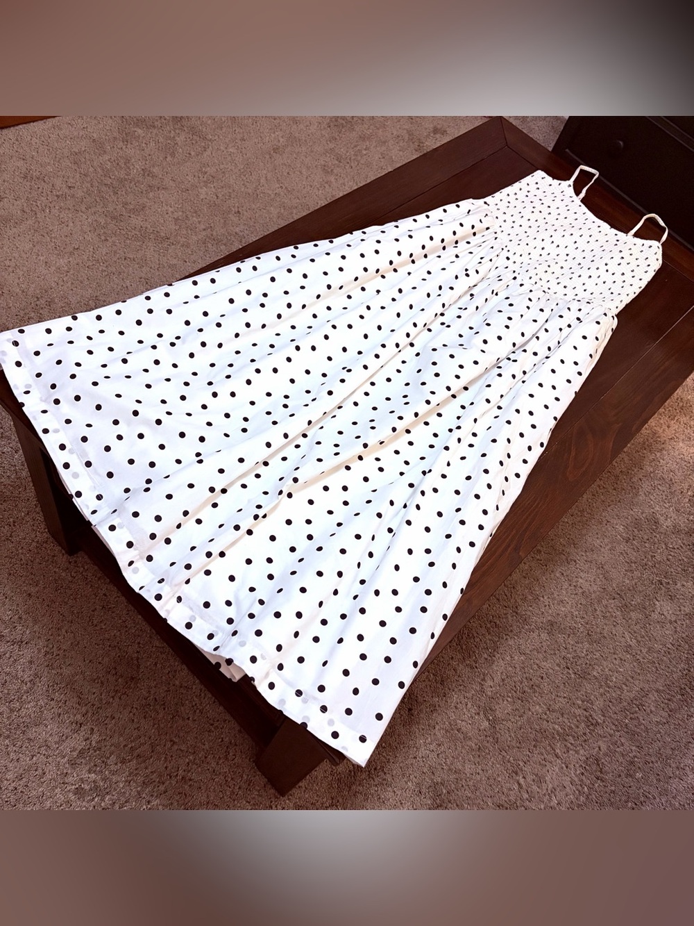 Abercrombie & Fitch Polka Dot Dipped Waist Smocked Midi Dress White - Picture 8 of 11